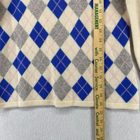LANDS END Sweater Womens XS 2-4 Cashmere Argyle Long Sleeve Pullover Beige Blue - Picture 9 of 11